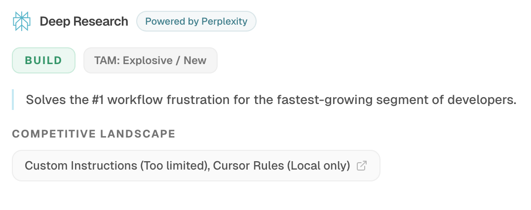 IdeaSaaS Deep Analysis — BUILD verdict, TAM analysis, and competitive landscape powered by Perplexity